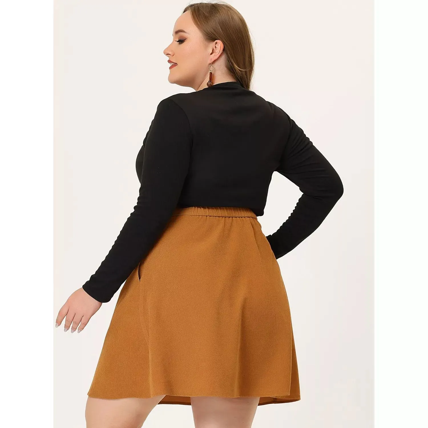 Agnes Orinda Women's Plus Size Corduroy Skirt Button Front Elastic Waist ,  black