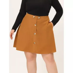 Agnes Orinda Women's Plus Size Corduroy Skirt Button Front Elastic Waist ,  black