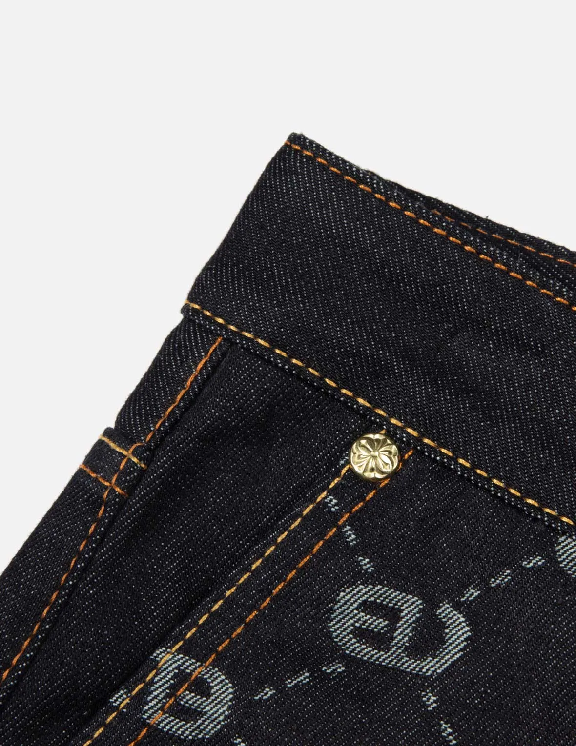 Allover Logo Jacquard and Seagull Embroidery Loose Fit Denim Short