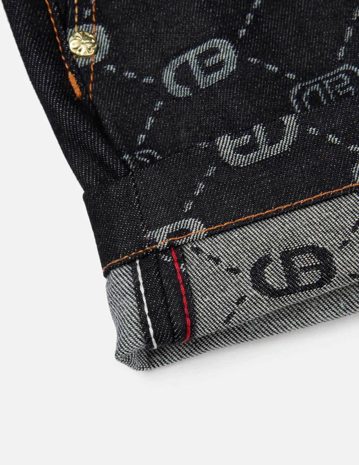 Allover Logo Jacquard and Seagull Embroidery Loose Fit Denim Short