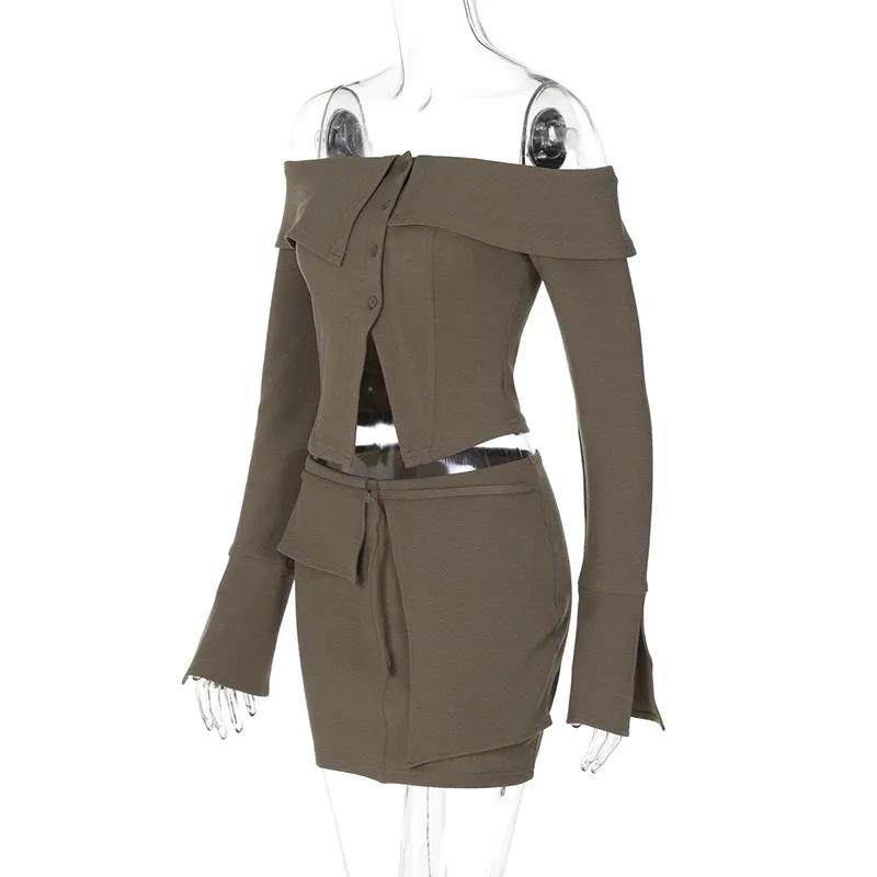 Asymmetrical Off-Shoulder Top and Mini Skirt Set for Runway