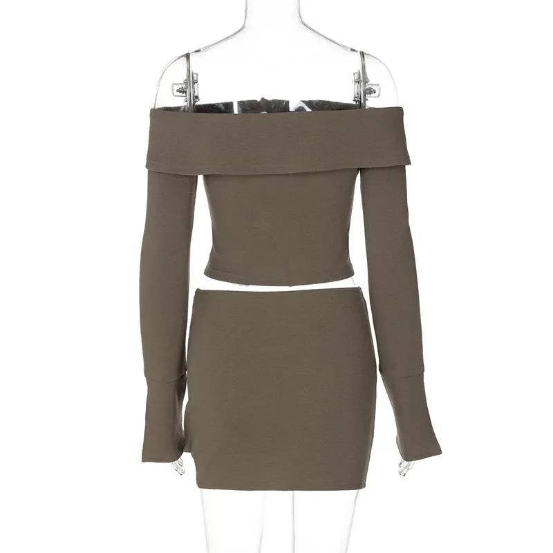 Asymmetrical Off-Shoulder Top and Mini Skirt Set for Runway