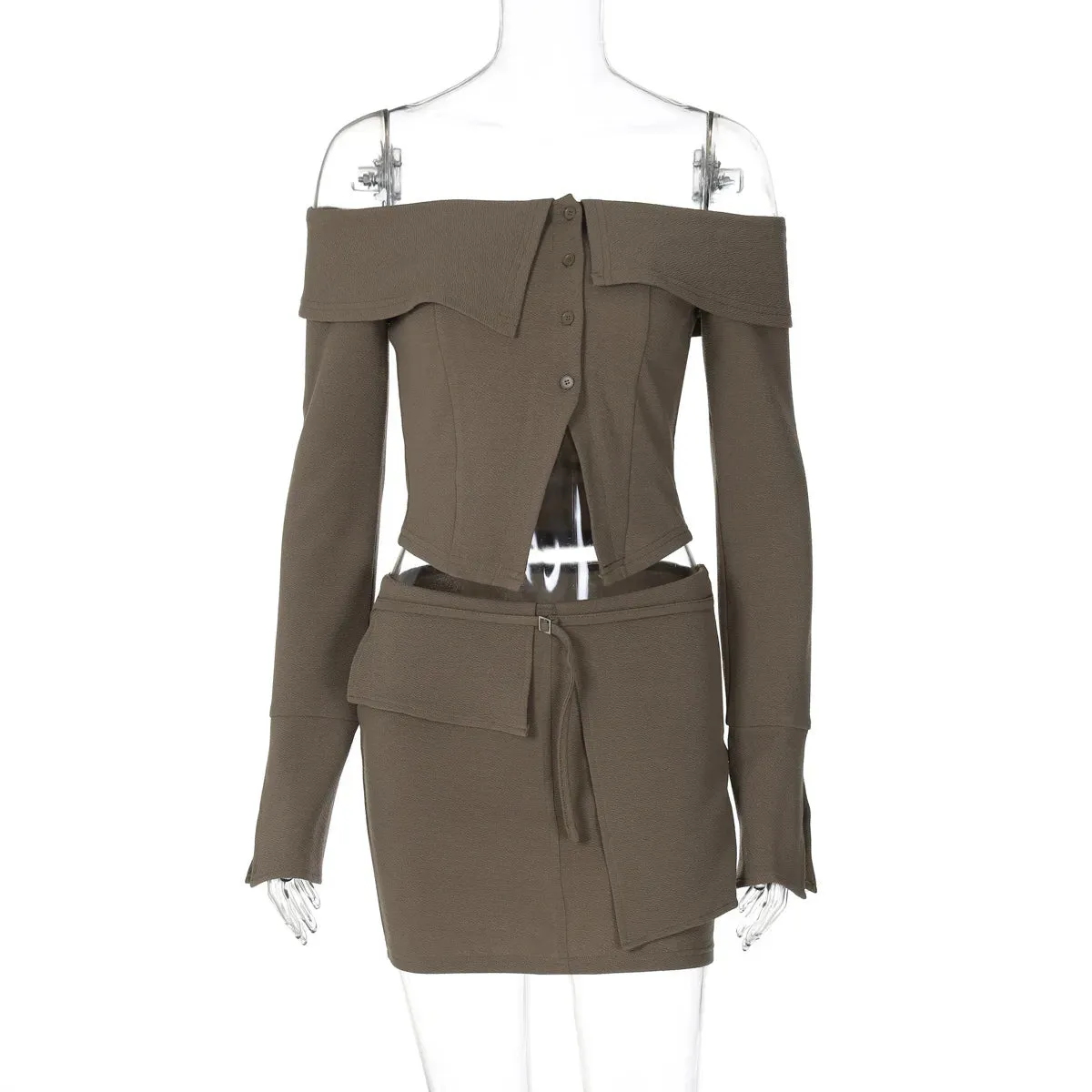 Asymmetrical Off-Shoulder Top and Mini Skirt Set for Runway
