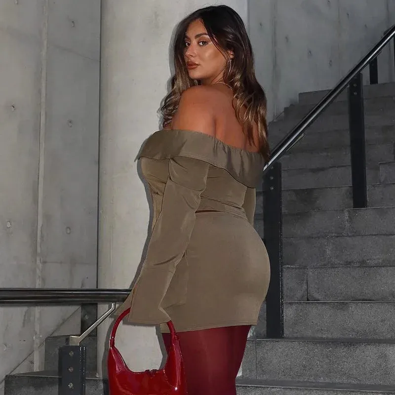 Asymmetrical Off-Shoulder Top and Mini Skirt Set for Runway