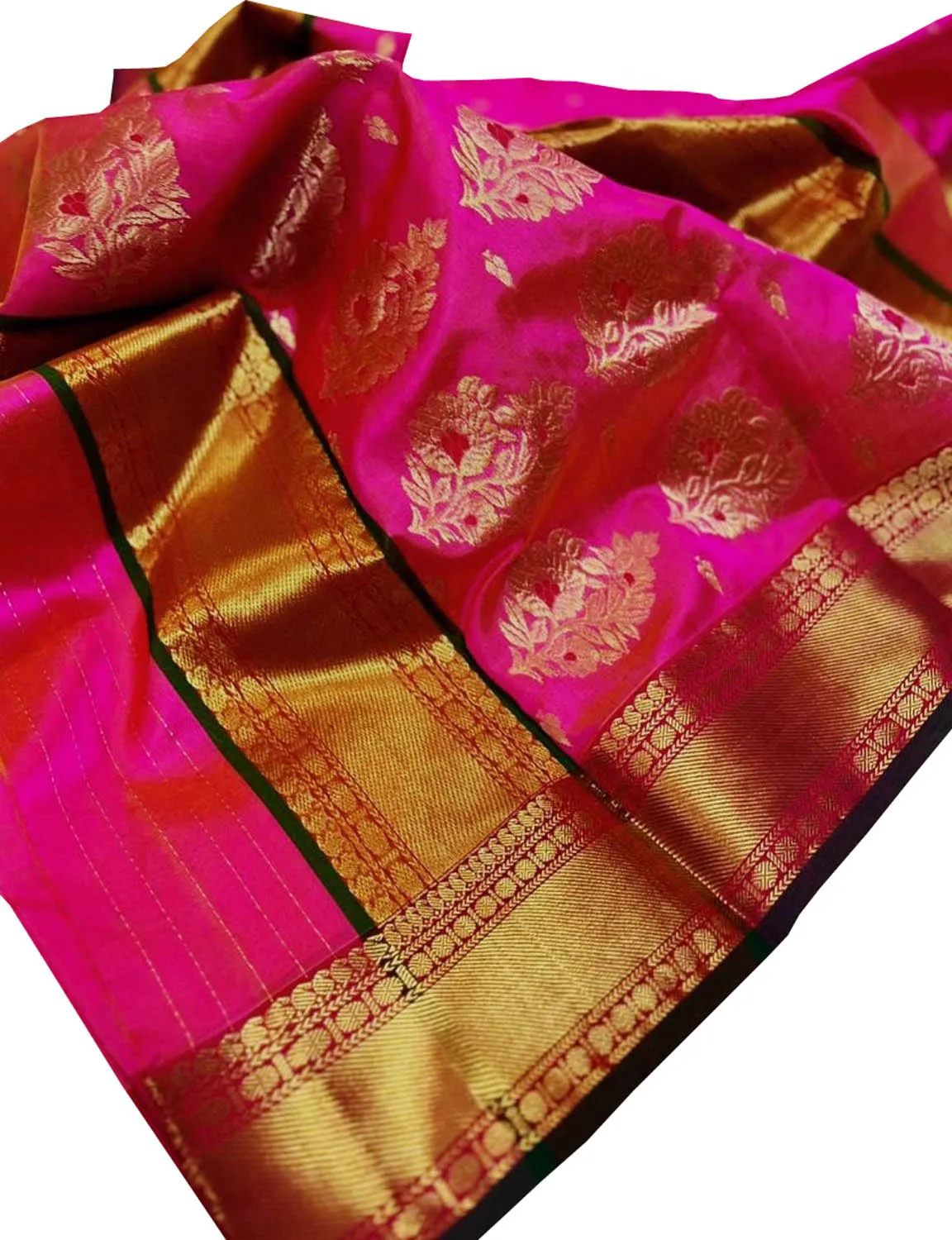 Beautiful Pink Chanderi Silk Saree - Handloom Pure