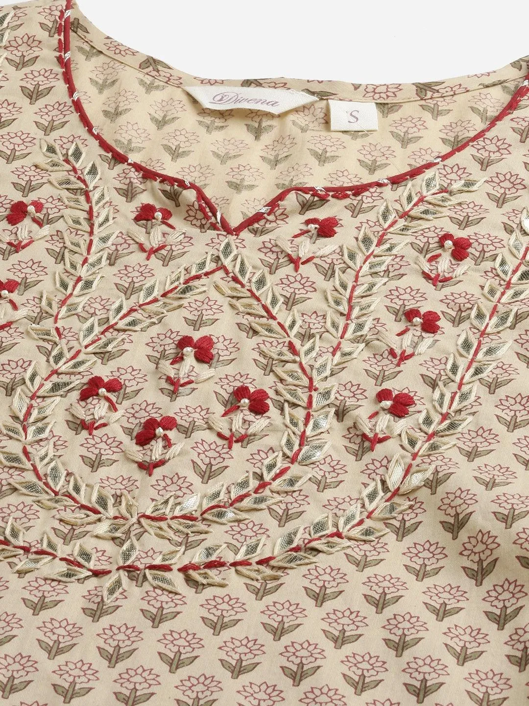 Beige Color Cotton Straight Kurta Pant Set with Dupatta