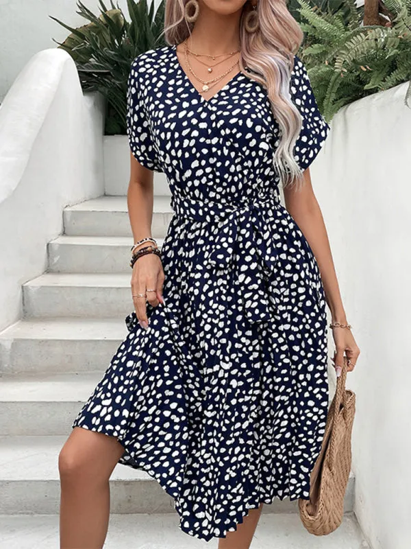 Belt-Tie Midi Dress in Leopard Print & Surplice Style