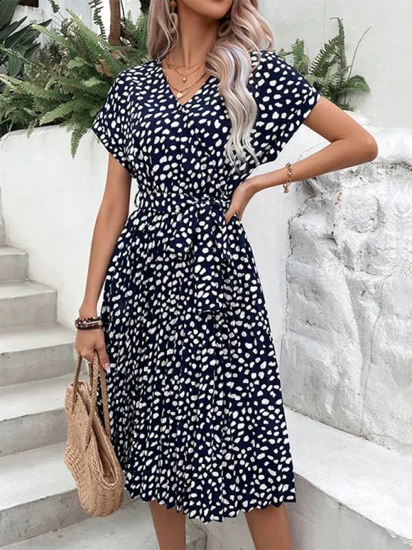 Belt-Tie Midi Dress in Leopard Print & Surplice Style