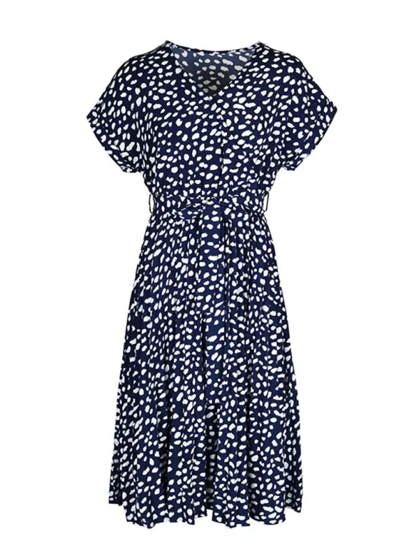 Belt-Tie Midi Dress in Leopard Print & Surplice Style