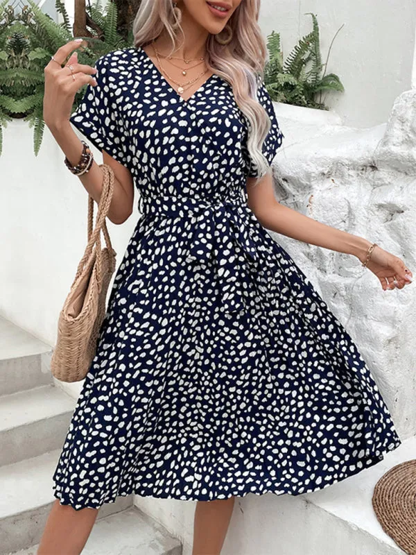 Belt-Tie Midi Dress in Leopard Print & Surplice Style
