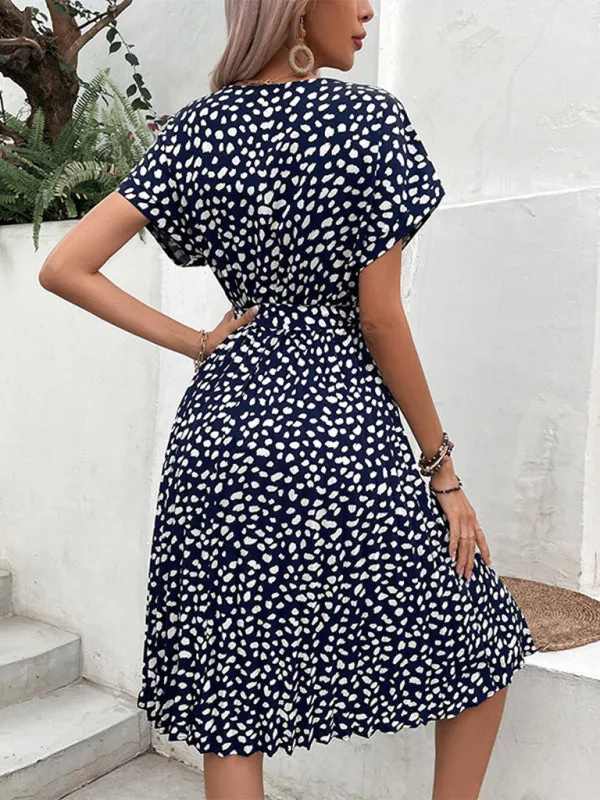Belt-Tie Midi Dress in Leopard Print & Surplice Style