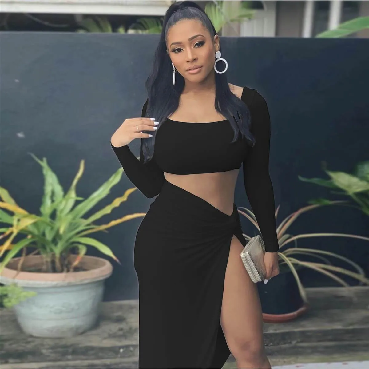 Big Scoop Crop Top Irregular Calf Skirt Set