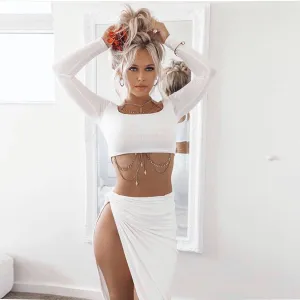 Big Scoop Crop Top Irregular Calf Skirt Set