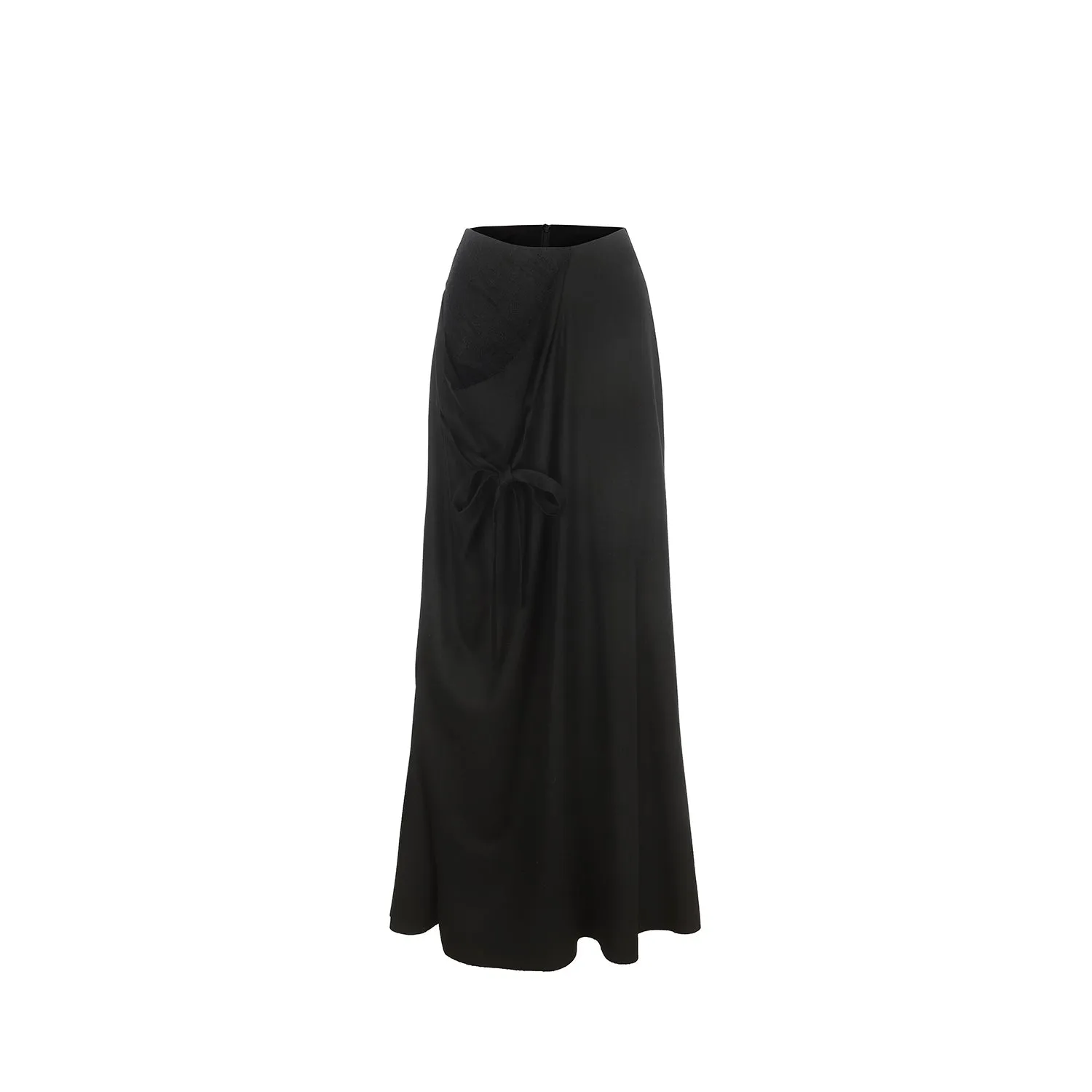 Black Flower Tie-front Maxi Skirt