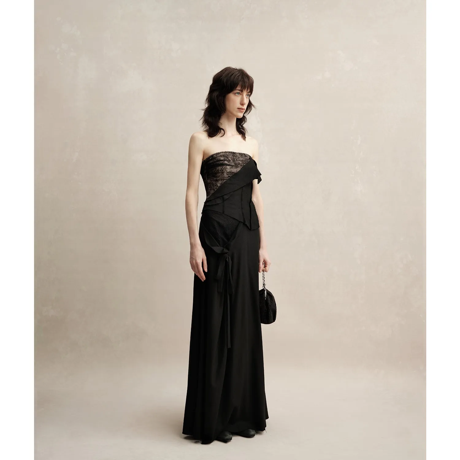 Black Flower Tie-front Maxi Skirt