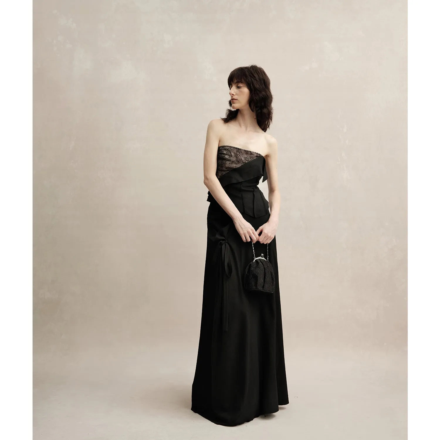 Black Flower Tie-front Maxi Skirt