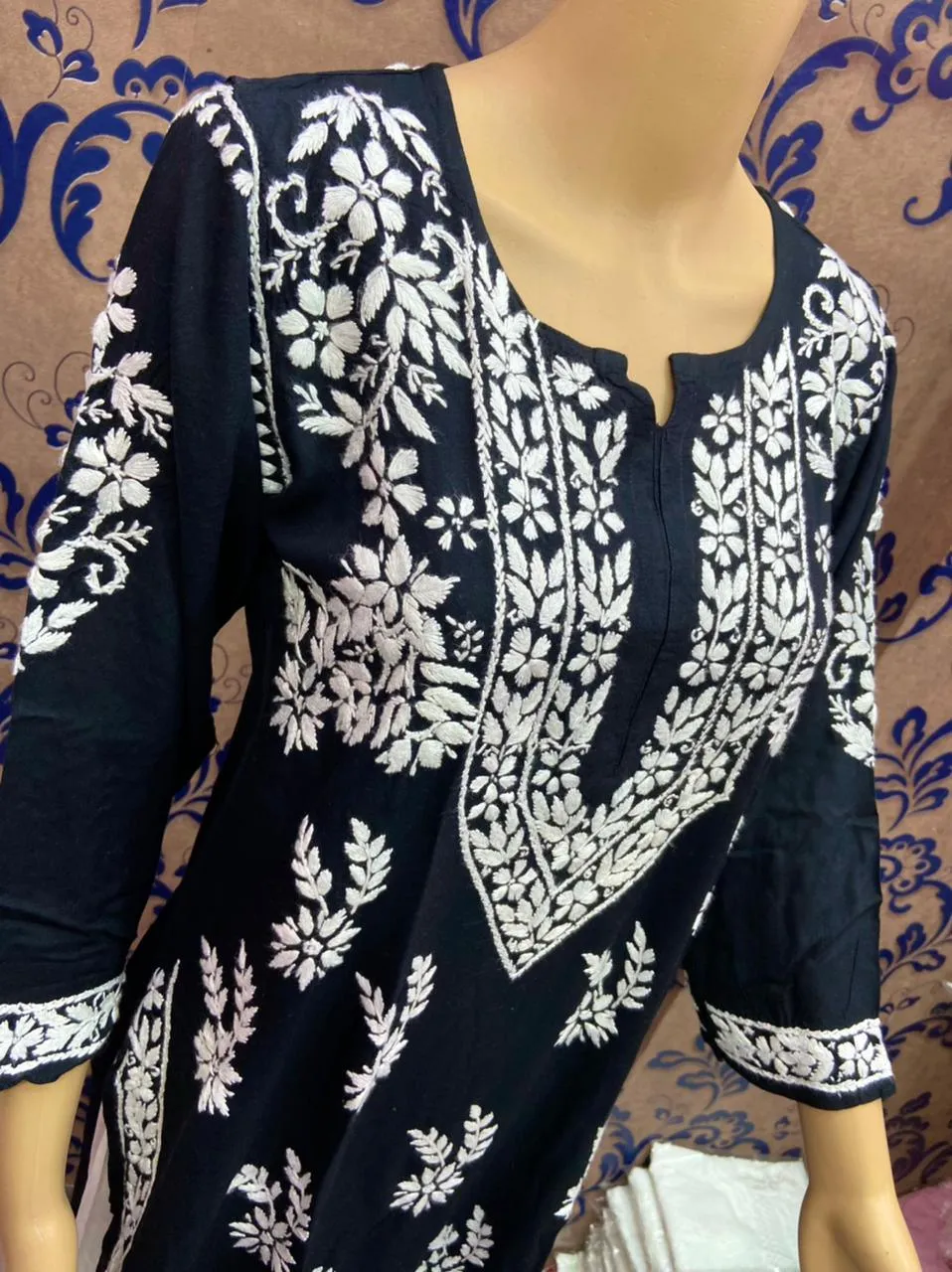 Black Pure Soft Modal Kurti with Finest Quality Intricate Handwork Embroidery Latest Online