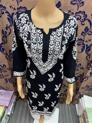 Black Pure Soft Modal Kurti with Finest Quality Intricate Handwork Embroidery Latest Online