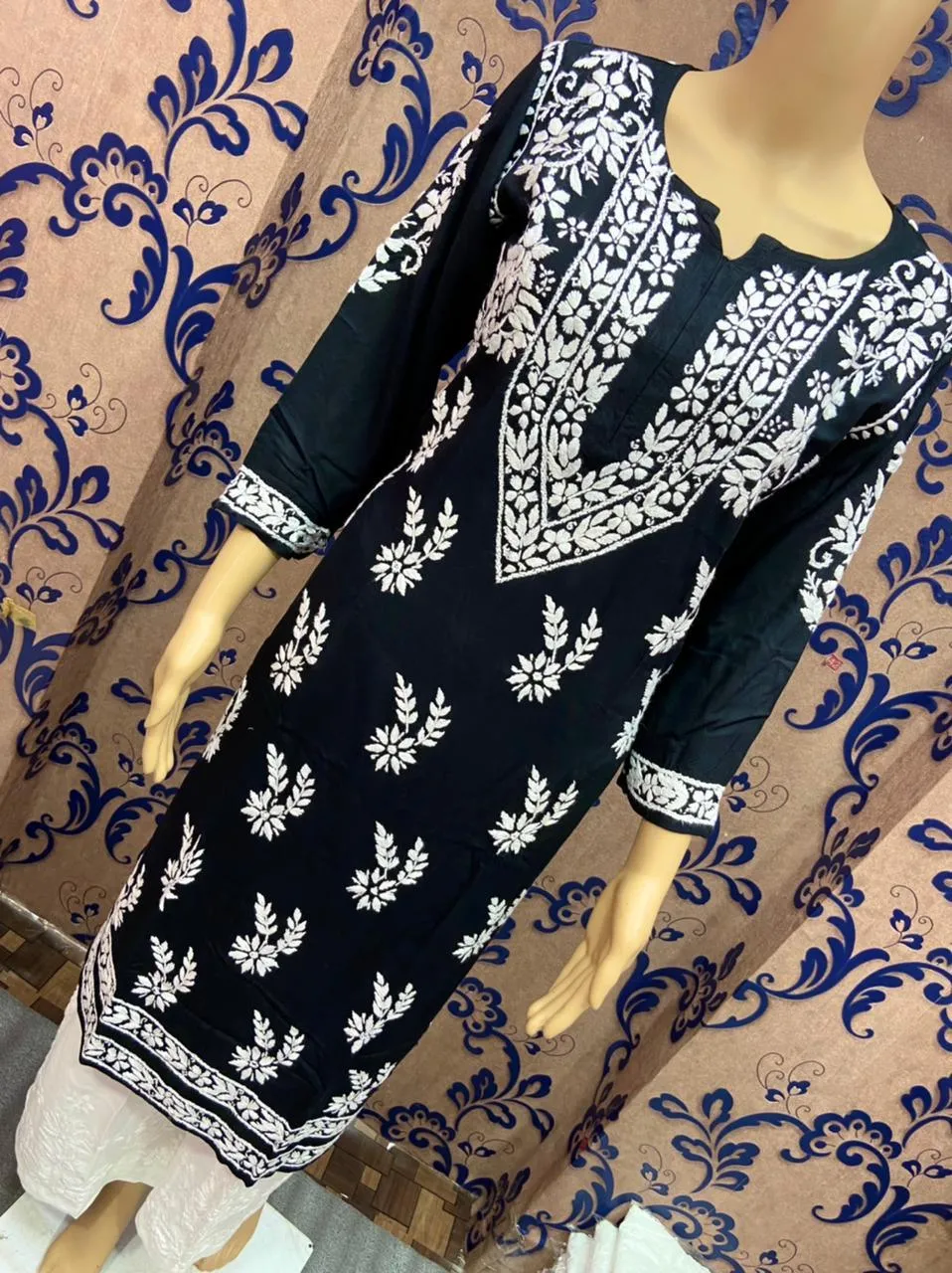Black Pure Soft Modal Kurti with Finest Quality Intricate Handwork Embroidery Latest Online