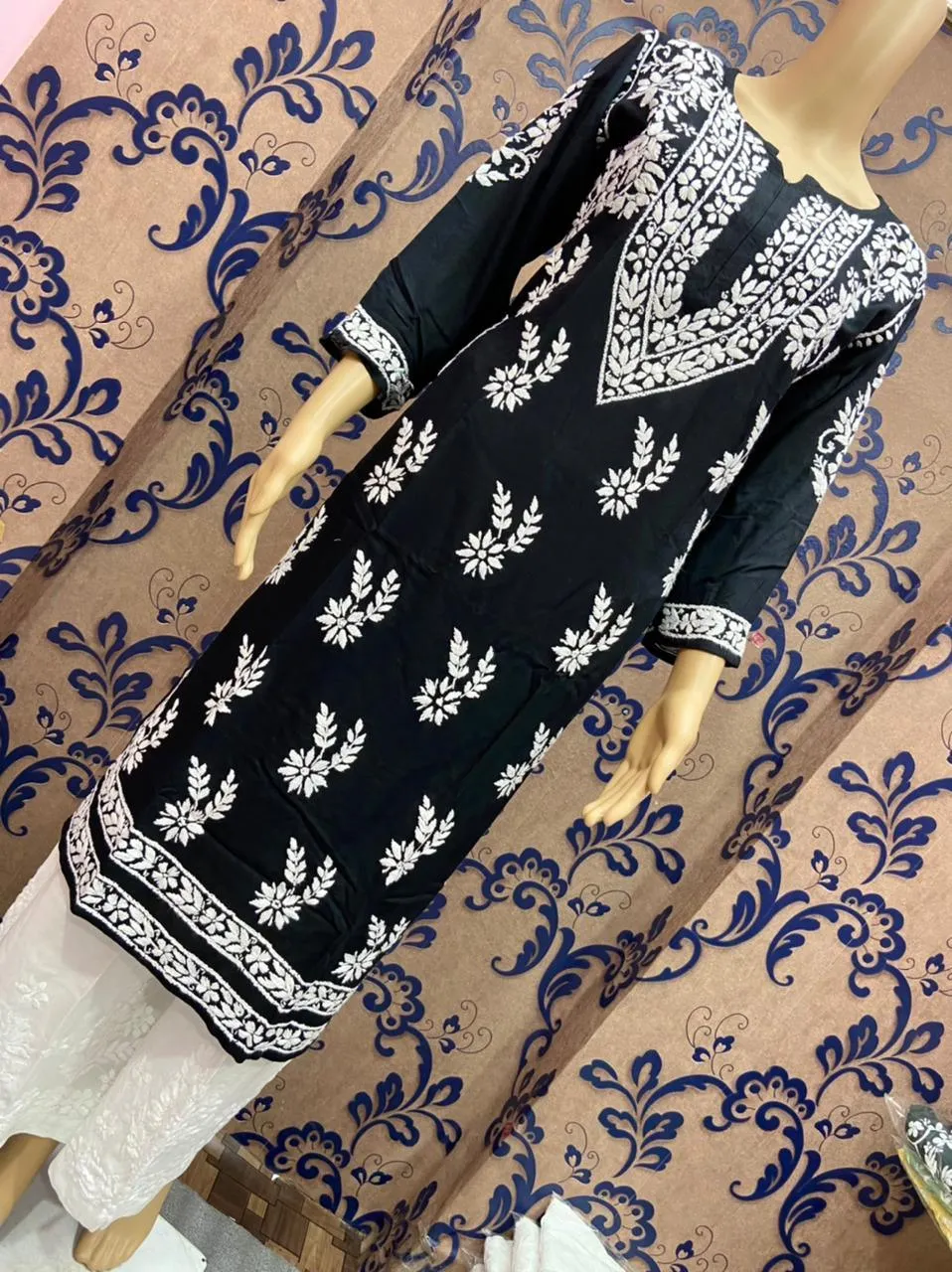 Black Pure Soft Modal Kurti with Finest Quality Intricate Handwork Embroidery Latest Online