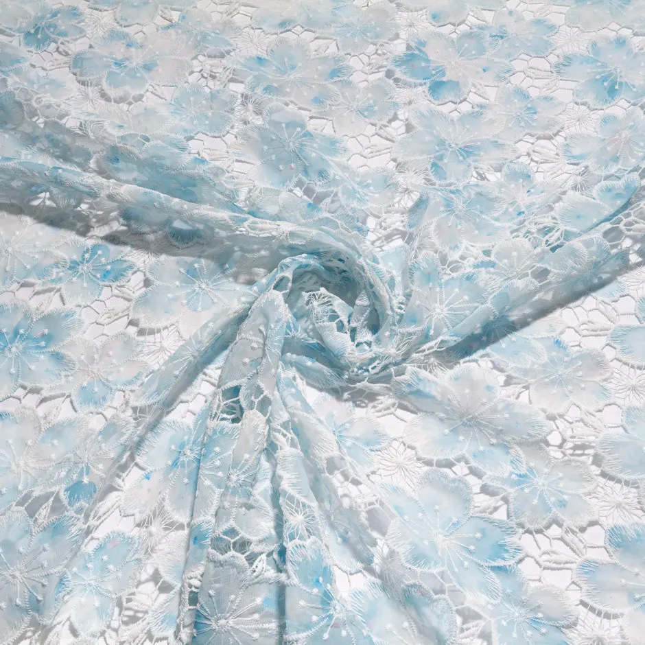 Blue Floral Printed Embroidered Microfibre