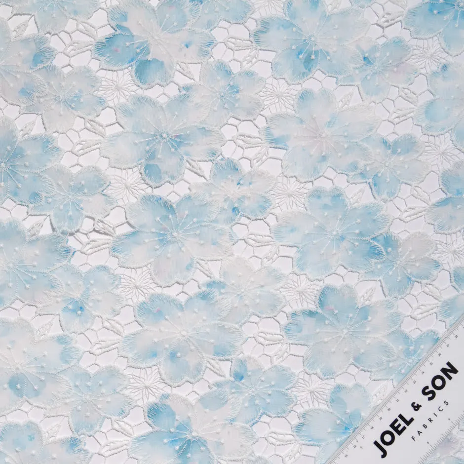 Blue Floral Printed Embroidered Microfibre