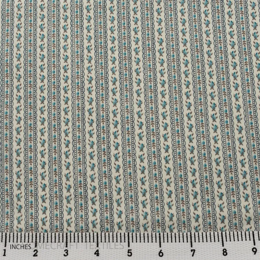 Blue Mini Floral Stripe Cotton Print