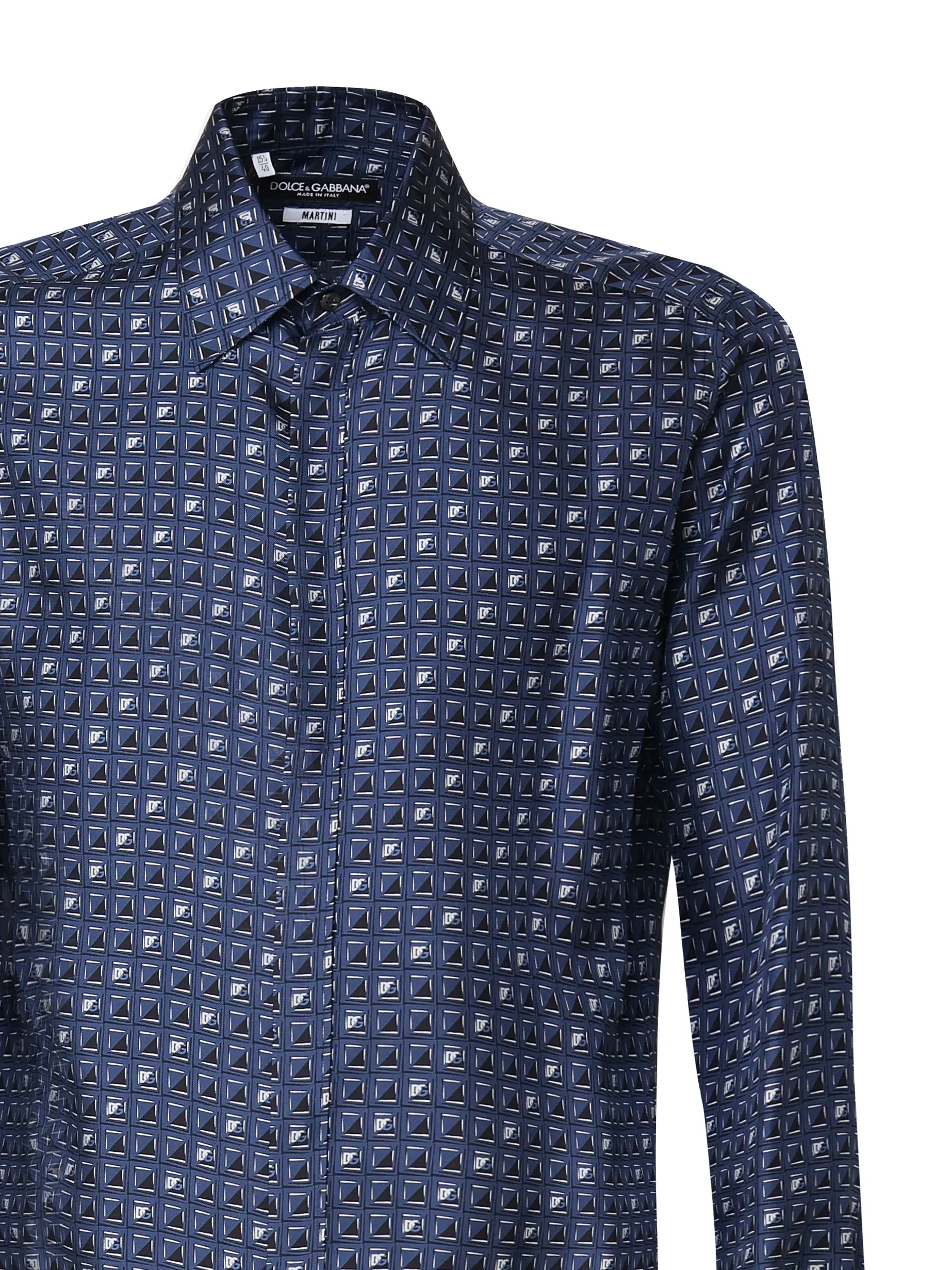Blue Silk Shirt with Italian Collar