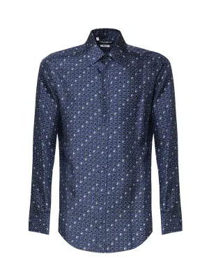 Blue Silk Shirt with Italian Collar