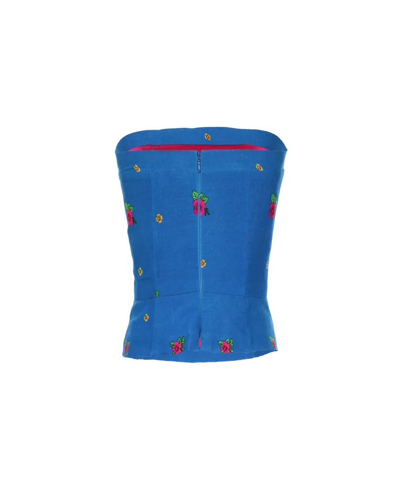 Blue Straight Corset small flower print