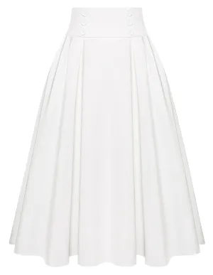 BP Women Vintage Swing Skirt Elastic Waist Button Decorated Flared A-Line Skirt