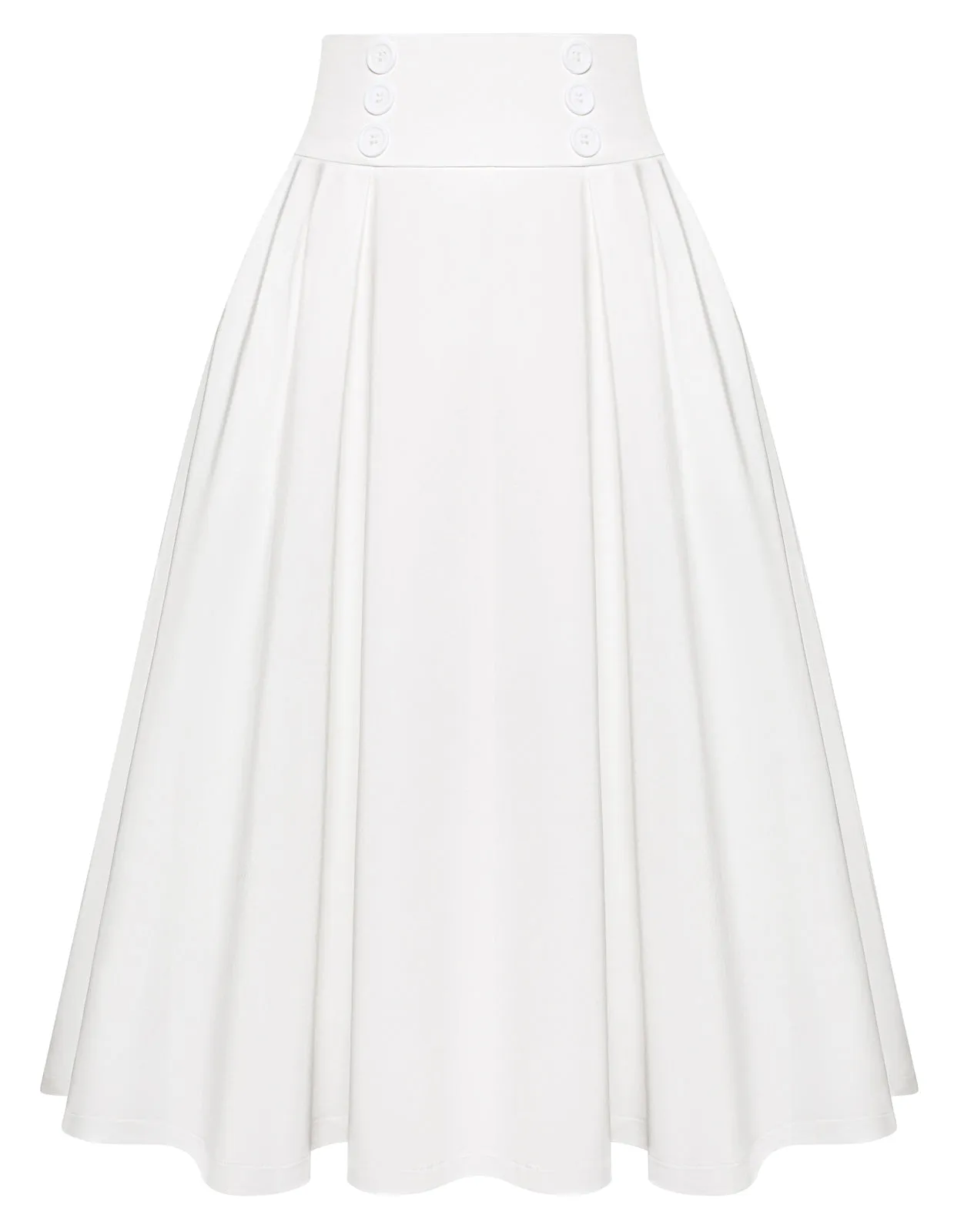 BP Women Vintage Swing Skirt Elastic Waist Button Decorated Flared A-Line Skirt