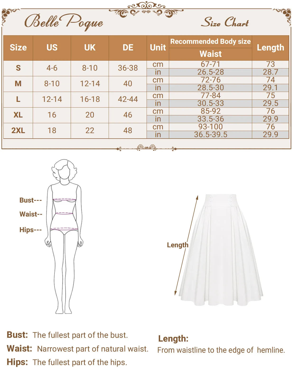BP Women Vintage Swing Skirt Elastic Waist Button Decorated Flared A-Line Skirt