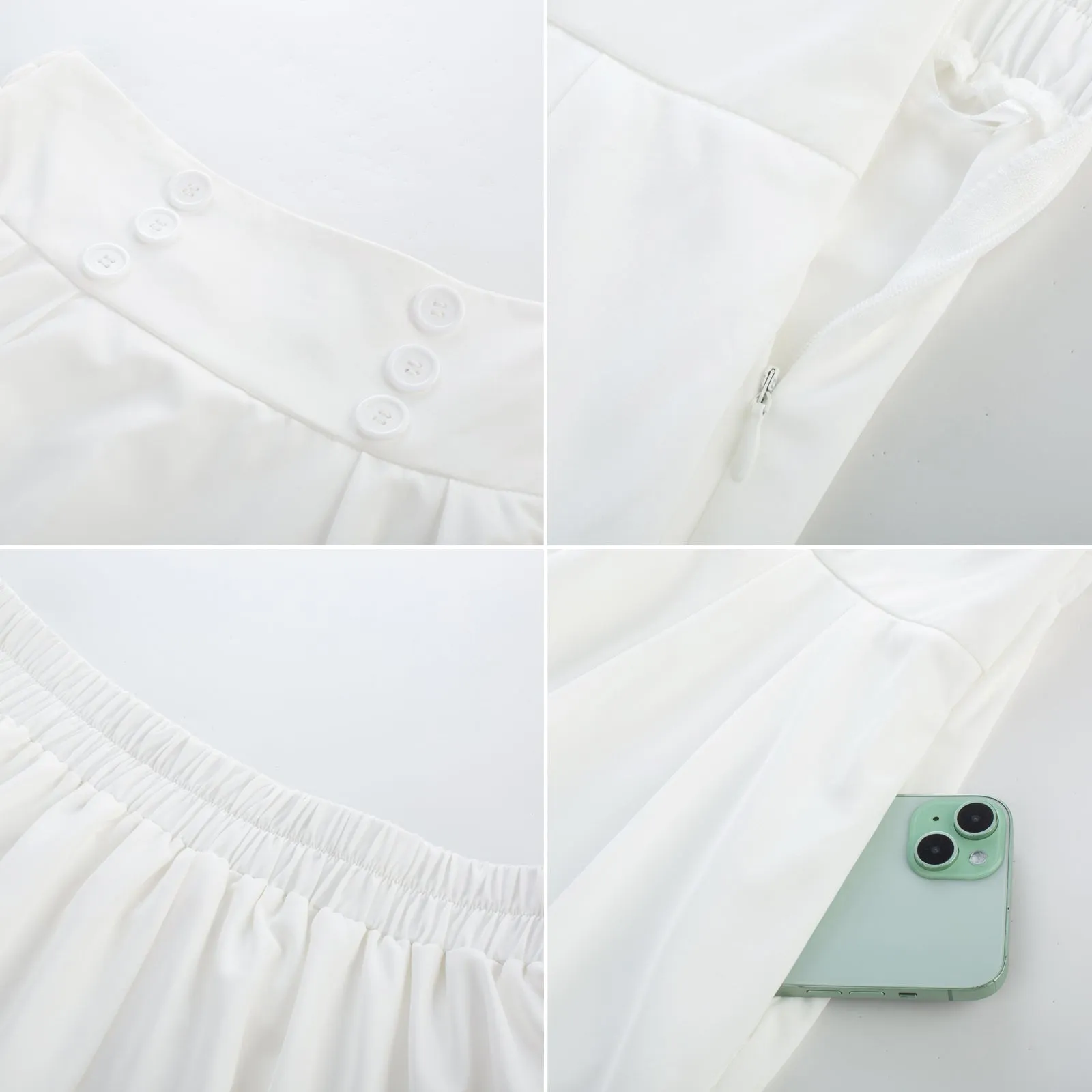 BP Women Vintage Swing Skirt Elastic Waist Button Decorated Flared A-Line Skirt