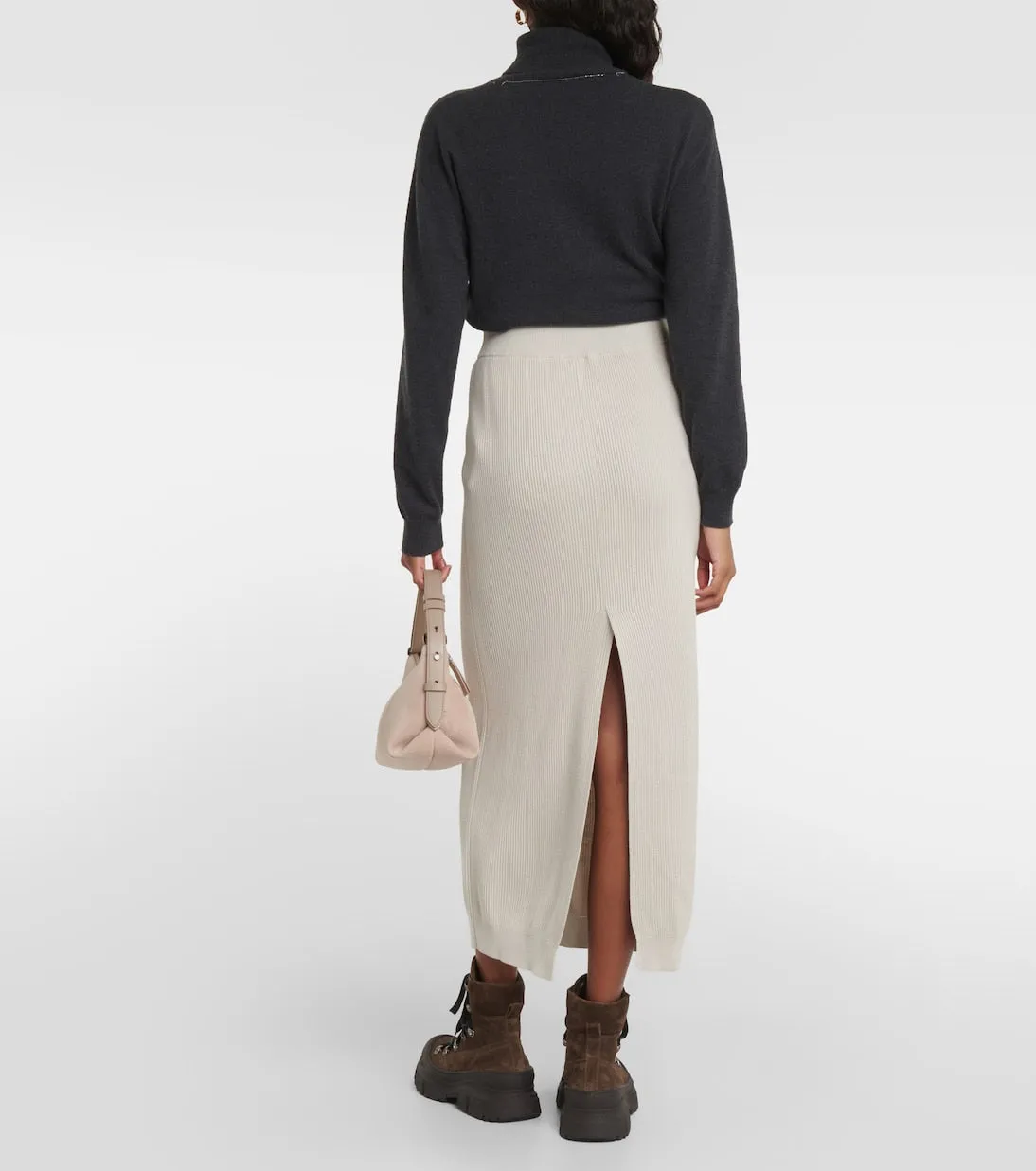 Brunello Cucinelli cotton ribbed midi skirt, white