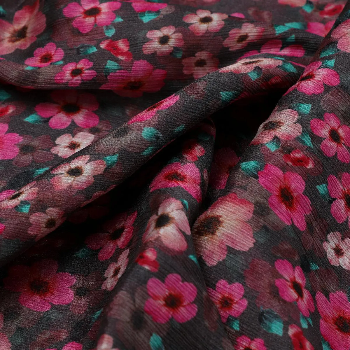 Buttercup Pink Floral Digital Printed Fabric - Pure Chinon