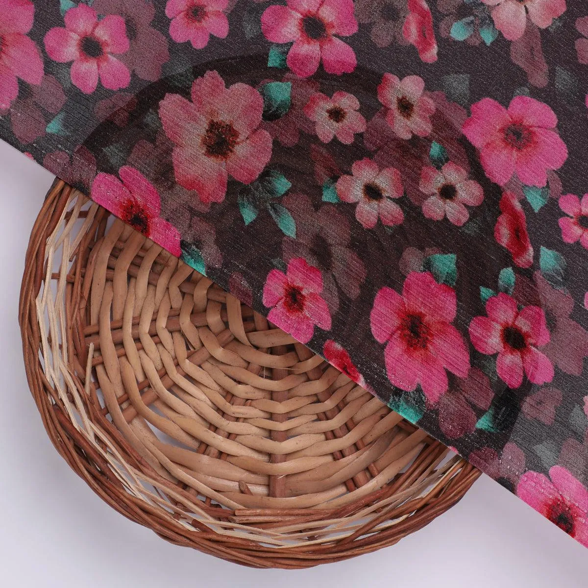 Buttercup Pink Floral Digital Printed Fabric - Pure Chinon