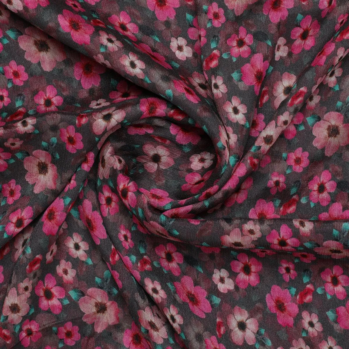 Buttercup Pink Floral Digital Printed Fabric - Pure Chinon