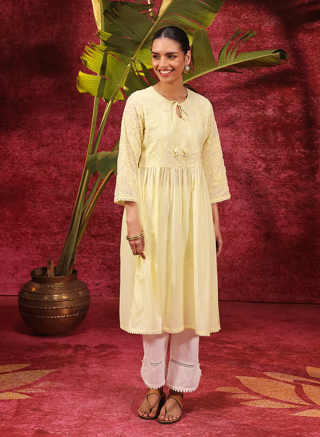 Chandni Butter Embroidered Crinkled Viscose Georgette Designer Kurti for Women