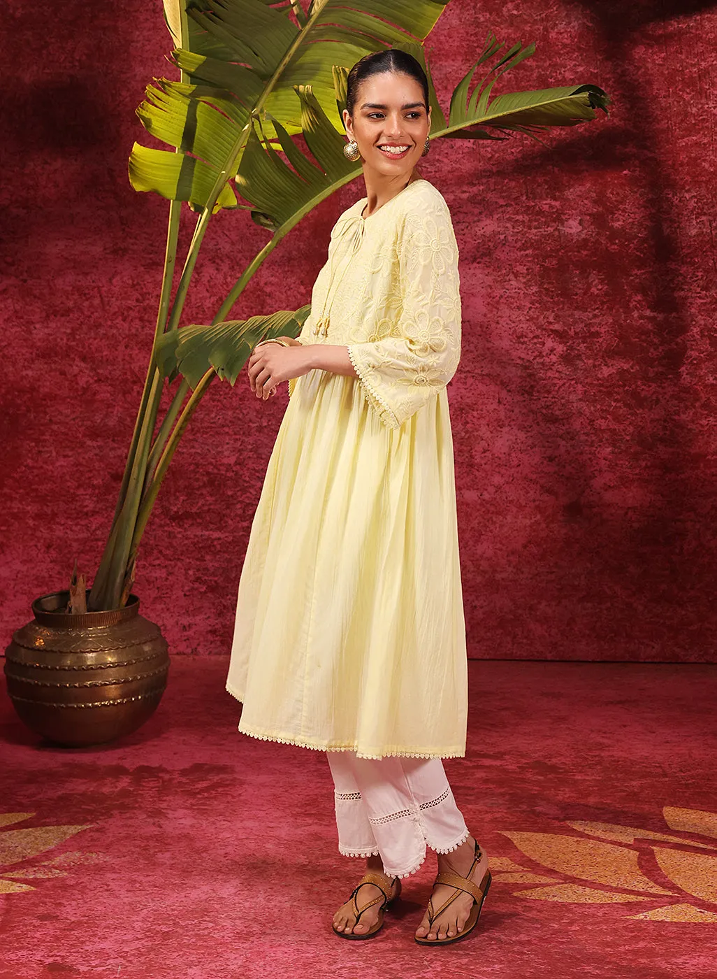 Chandni Butter Embroidered Crinkled Viscose Georgette Designer Kurti for Women