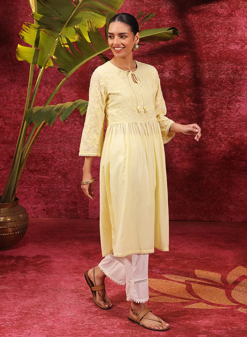 Chandni Butter Embroidered Crinkled Viscose Georgette Designer Kurti for Women