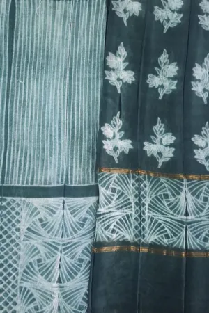 Chic Green Shibori Cotton Silk Suit Set: Unstitched Elegance