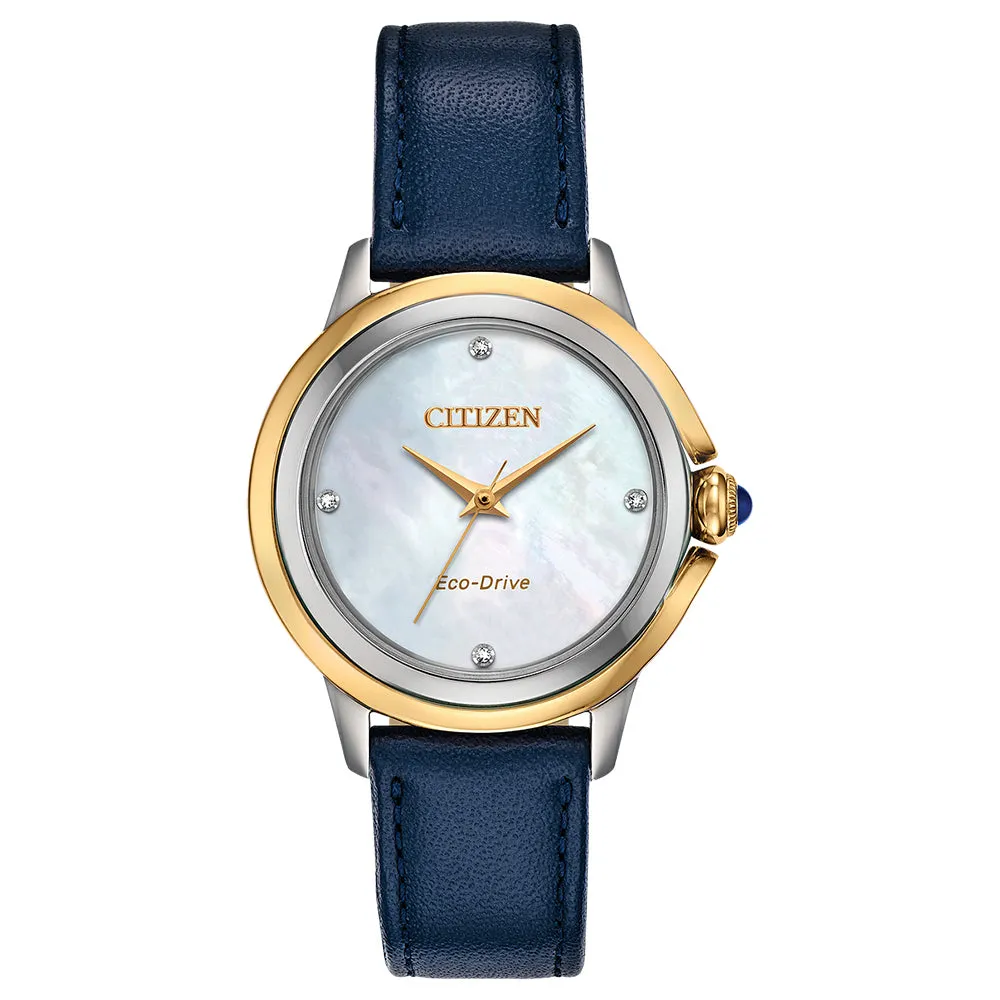 Citizen Ceci Eco-Drive Womens Blue Leather Band White Quartz Dial Watch - EM0794-03Y