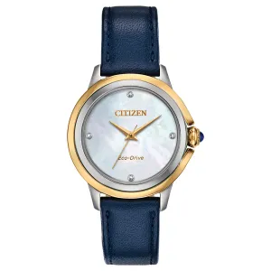 Citizen Ceci Eco-Drive Womens Blue Leather Band White Quartz Dial Watch - EM0794-03Y