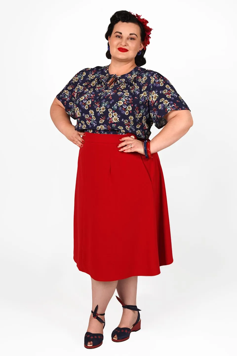 Classic 1940s Style A-Line Skirt in Red