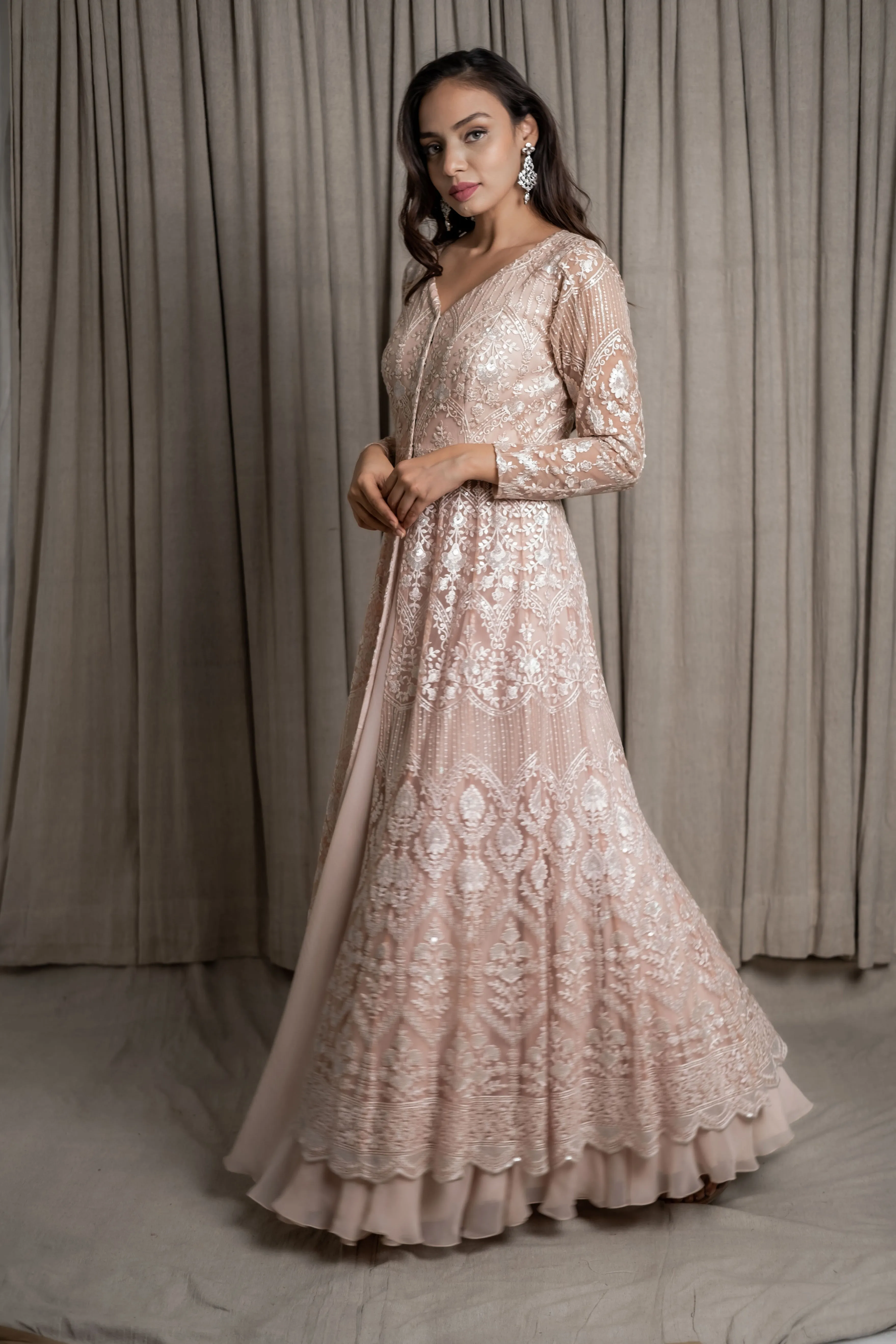 Creme Embroidered Jacket Lehenga Set