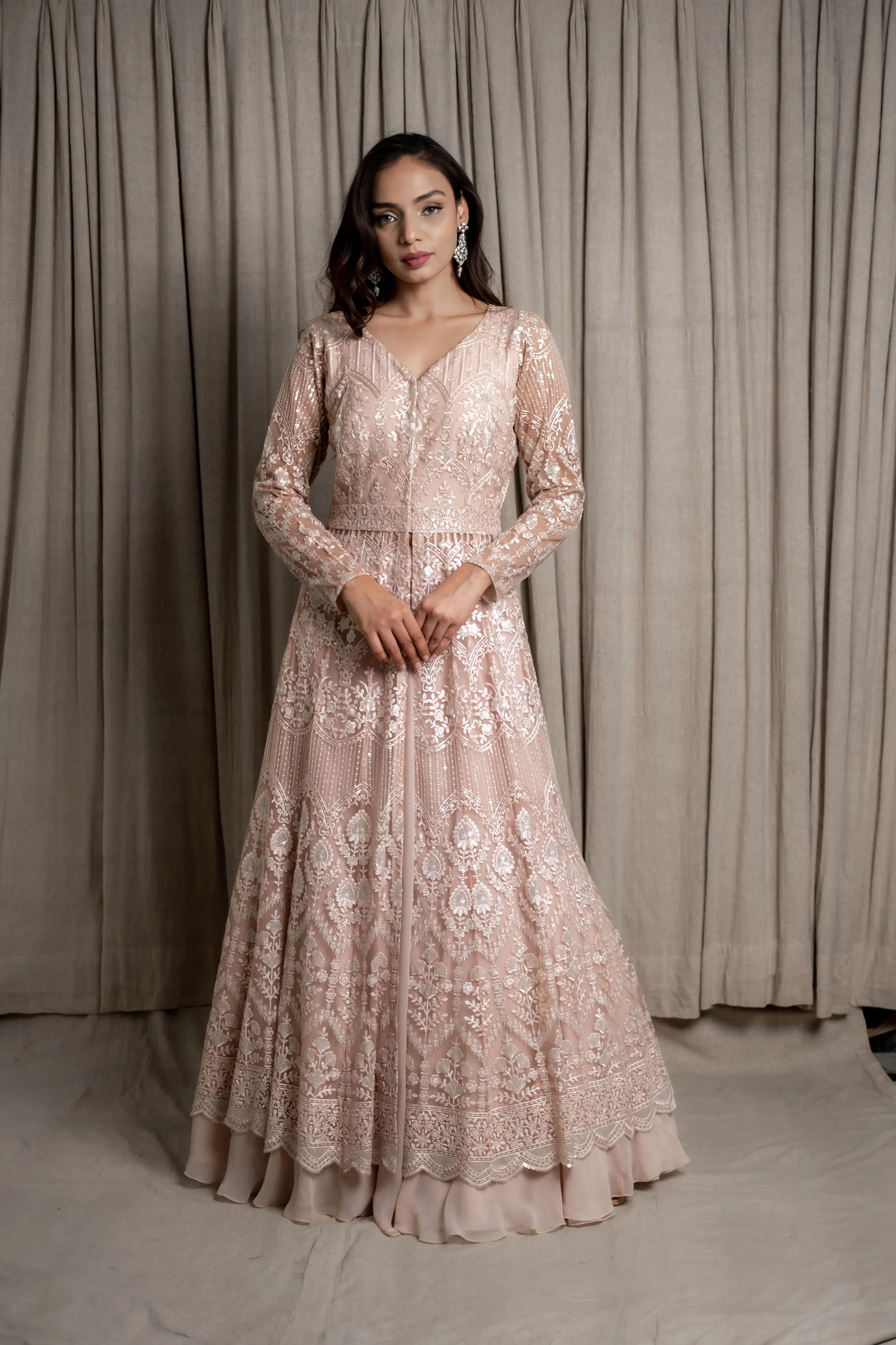 Creme Embroidered Jacket Lehenga Set