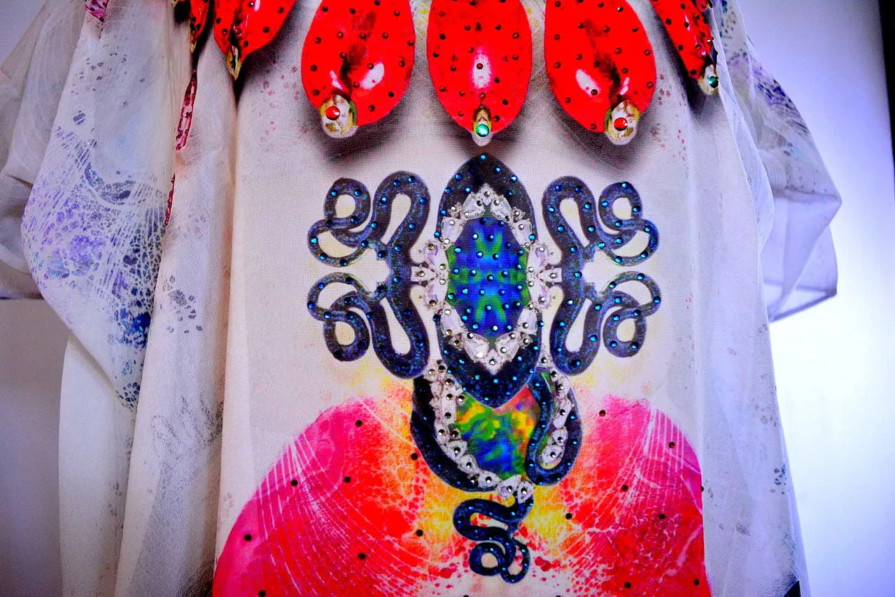 CRYSTALLIUS Radiant Crystals Pure Silk Devarshy Short Embellished Kaftan - 1099A