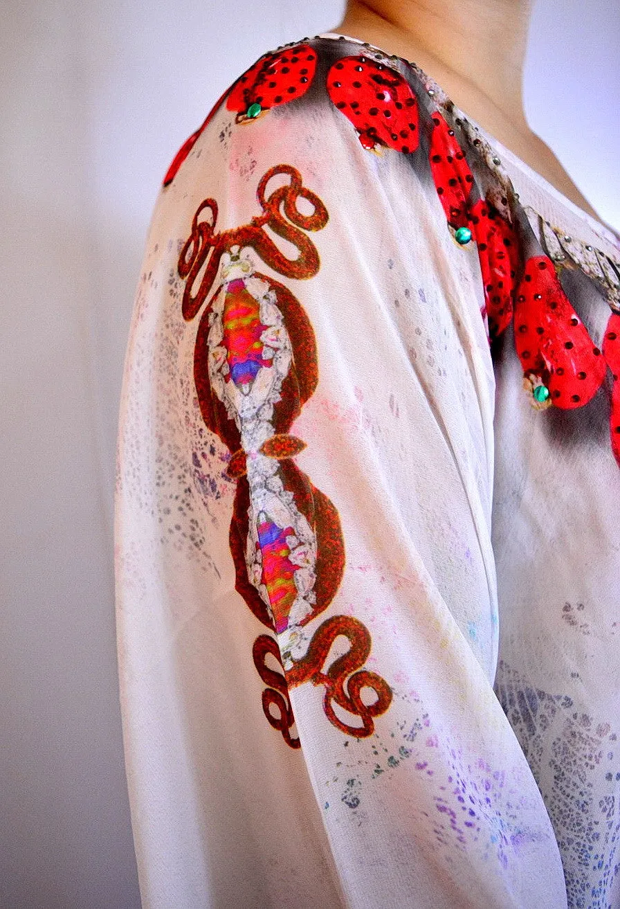 CRYSTALLIUS Radiant Crystals Pure Silk Devarshy Short Embellished Kaftan - 1099A