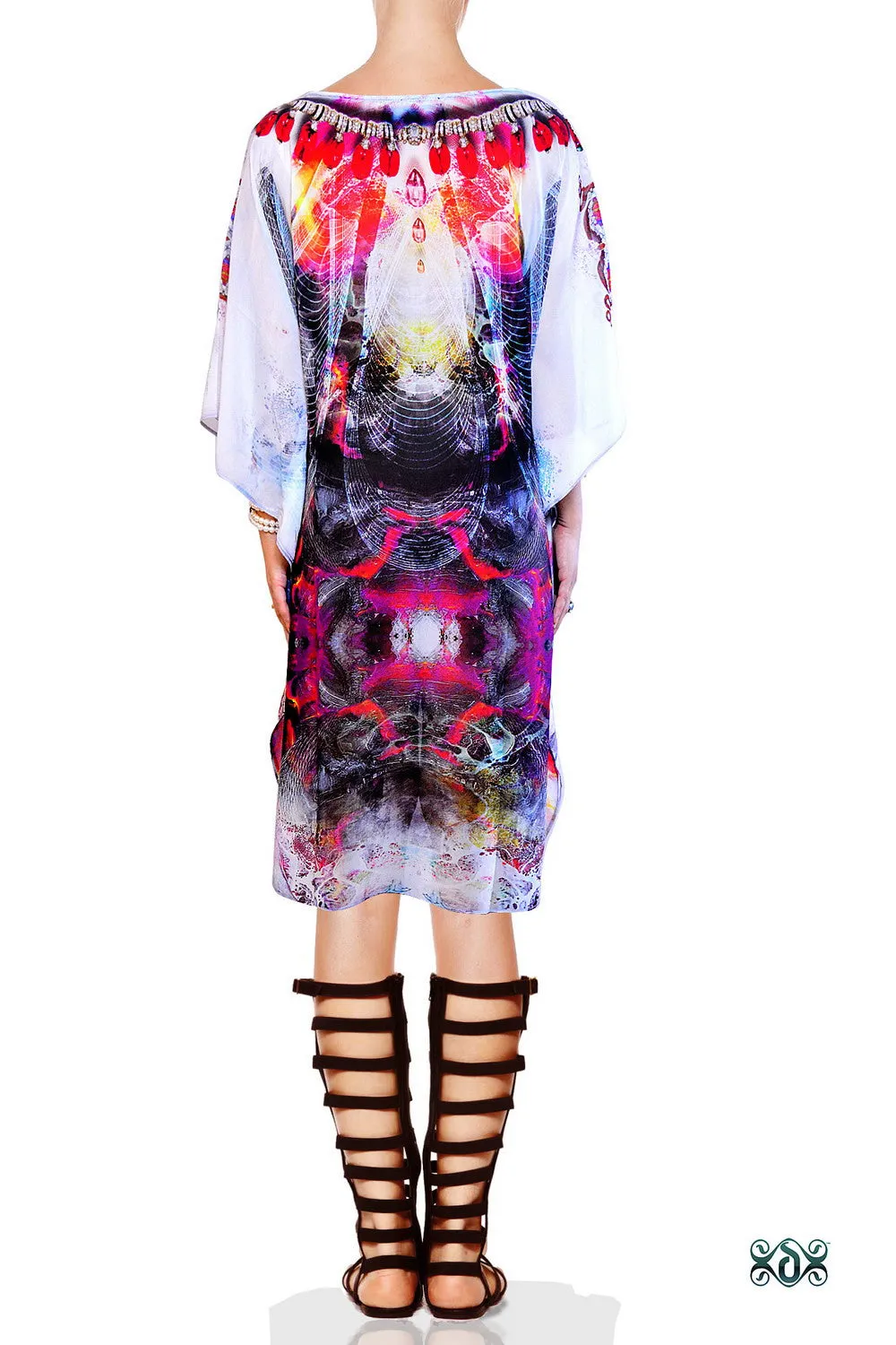 CRYSTALLIUS Radiant Crystals Pure Silk Devarshy Short Embellished Kaftan - 1099A